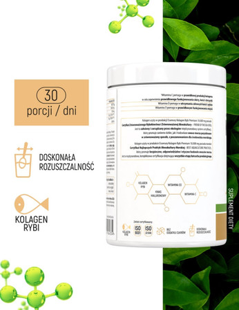 Essensey Kolagen Rybi 10000 mg na stawy, włosy z kwasem hialuronowym 321g smak zielona herbata