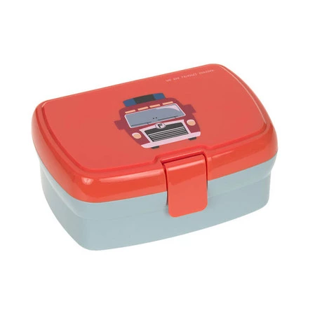 Lassig Zestaw śniadaniowy na lunch Lunchbox + Tritanowa butelka - bidon 460 ml Tiny Drivers Wóz strażacki