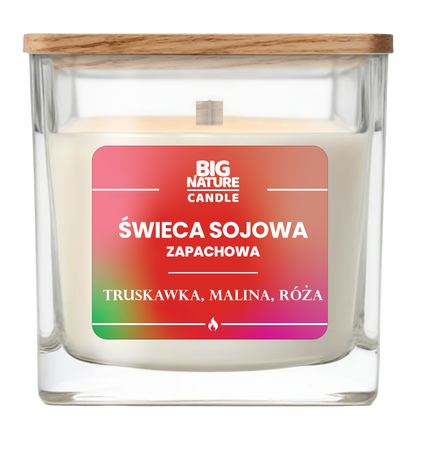 Big Nature Świeca sojowa o zap. Truskawka, Malina i Róża 220g