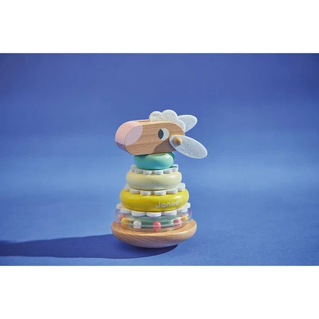 Janod Układanka piramida wieża wańka-wstańka drewniana Owieczka Zigolos 12m+