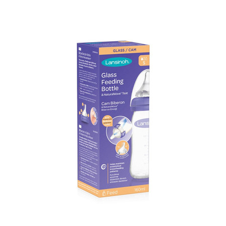 Lansinoh, mOmma, Szklana butelka ze smoczkiem o wolnym przepływie Natural Wave, 160 ml