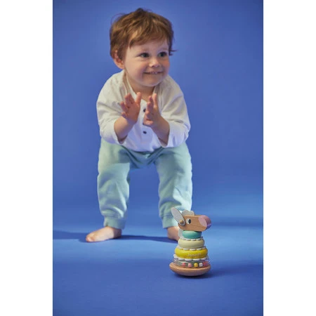 Janod Układanka piramida wieża wańka-wstańka drewniana Owieczka Zigolos 12m+