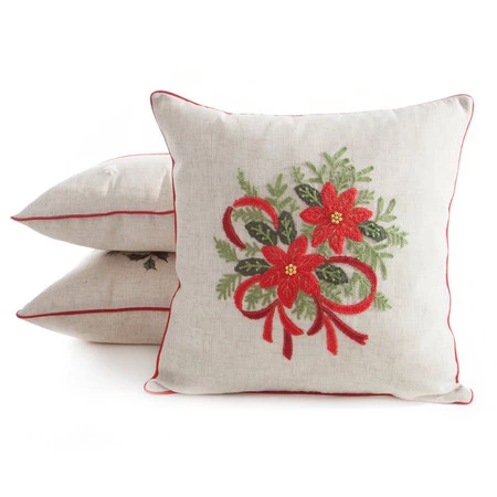 Poszewka świąteczna z haftem i strukturze lnu 45x45 cm - Stroik