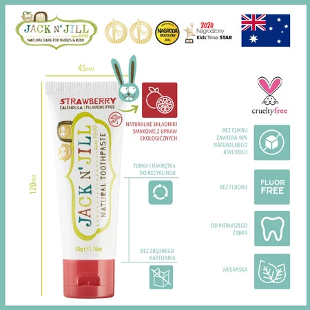 Jack N' Jill − Strawberry, naturalna pasta do zębów z xylitolem − 50 g