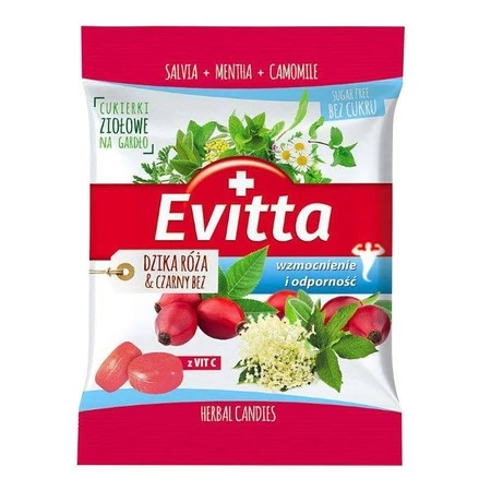 Evitta Cukierki ziołowe na gardło dzika róża & czarny bez 60 g