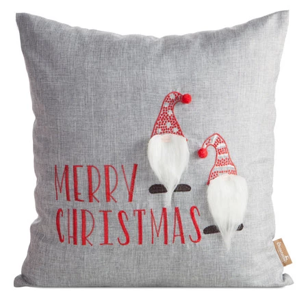 Poszewka świąteczna 45x45 cm – Skrzaty Merry Christmas, srebrna