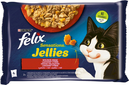 PURINA FELIX SENSATIONS JELLIES Wiejskie Smaki z warzywami w Galaretce 4x85g