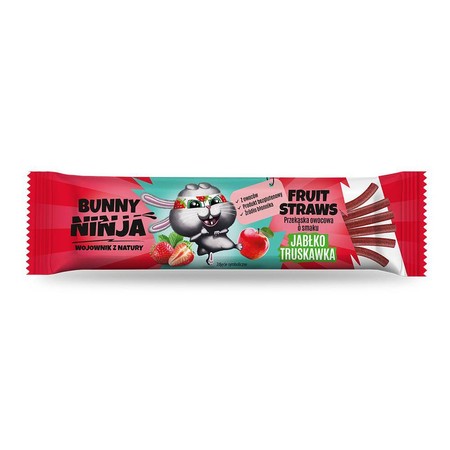 Bunny Ninja Fruit Straws przekąska owocowa o smaku jabłko-truskawka 16g bezglutenowa