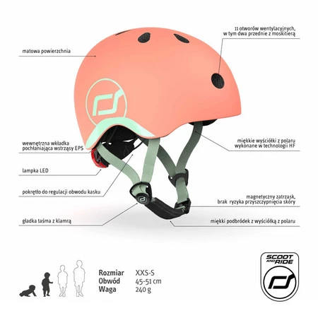SCOOTANDRIDE Kask XXS-S dla dzieci 1-5 lat Peach