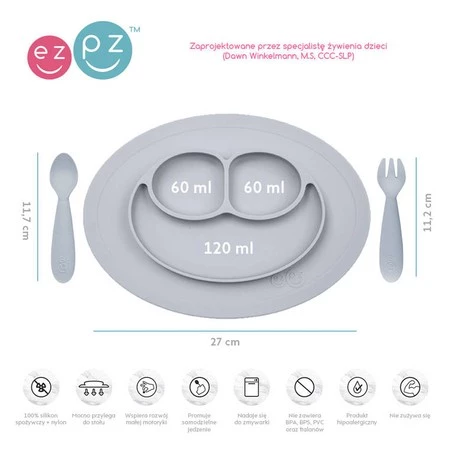 EZPZ Komplet naczyń silikonowych Mini Feeding Set pastelowa szarość