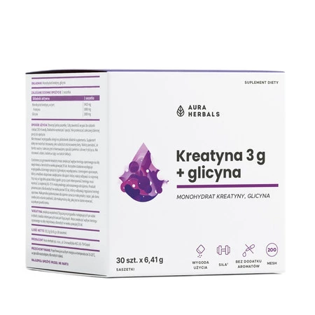 Aura Herbals Kreatyna 3 g, monohydrat + glicyna, saszetki 30 szt.