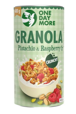 ONEDAYMORE Granola pistacjowa z malinami 400g