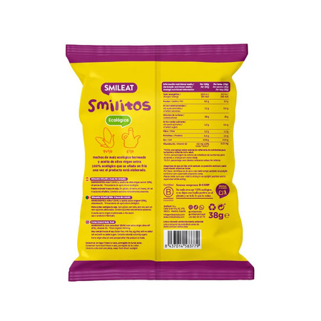 Smileat, BIO Smilitos, Chrupki kukurydziane z oliwą z oliwek z pierwszego tłoczenia 8m+, 38g
