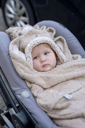 Lodger Dwuwarstwowa zimowa czapeczka z polaru jasnobeżowa Fleece Birch 0-3 m