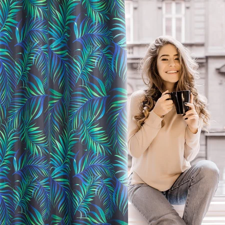 ZASŁONA GOTOWA D91 PALMS 01 140 X 250 CM CZARNY