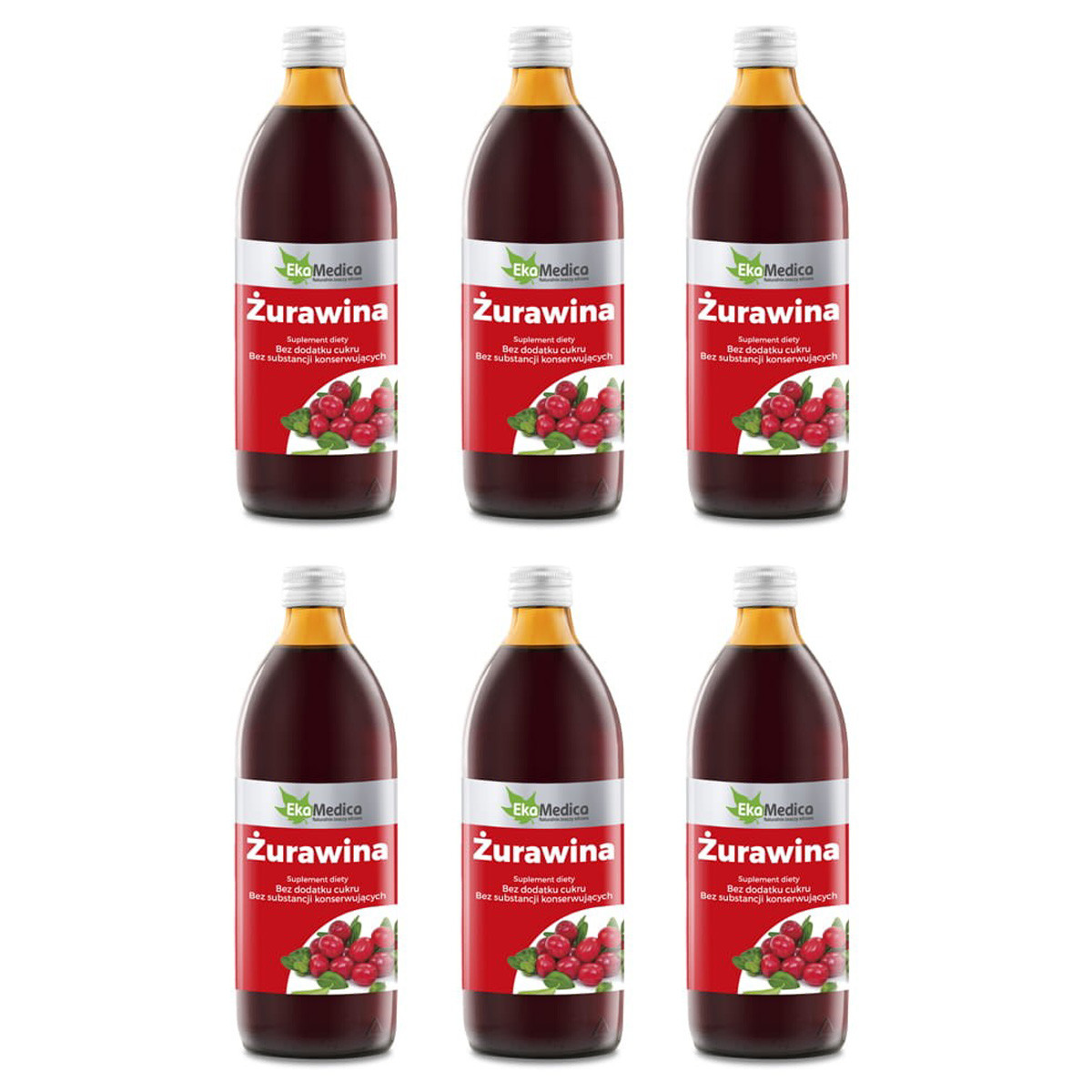 Zestaw 6x EkaMedica Żurawina 1l - Nabea.pl