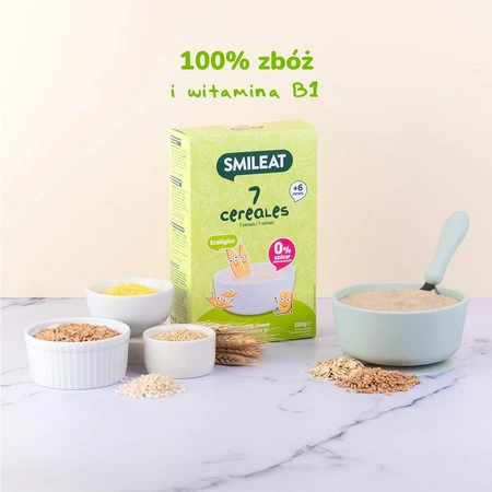 Smileat, BIO Kaszka dla niemowląt 7 zbóż 6m+, 200g