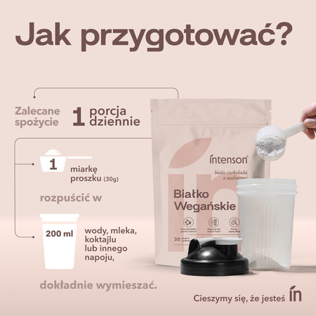 Intenson Wegańskie białko smak biała czekolada i malina 900g
