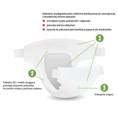 BAMBOOLOVE, Pieluszki jednorazowe bambusowe, rozmiar L (9-14 kg), 21 szt.