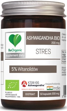 BeOrganic Ashwagandha KSM-66® 5% BIO, 200mg x 50 kaps.