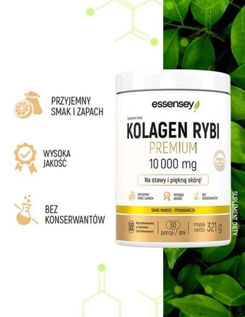 Essensey Kolagen Rybi Premium 10 000mg - 321g smak mango - pomarańcza