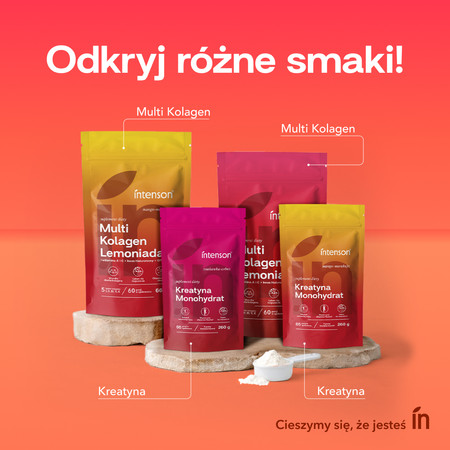 Intenson Multi Kolagen Lemoniada Witamina C, Kwas Hialuronowy o smaku mango marakuja 220g