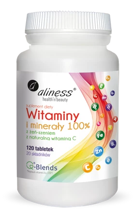 Aliness Witaminy i Minerały z żeńszeniem + naturalna Witamina C x 120 tab.