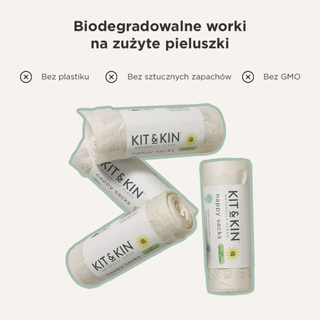 Kit & Kin, Biodegradowalne i bezzapachowe worki na zużyte pieluszki, 60 szt.