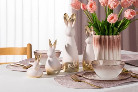 Ozdoba Wielkanocna, Figurka ceramiczna, kolor kremowy, rozmiar 8 x 28 x 8 cm