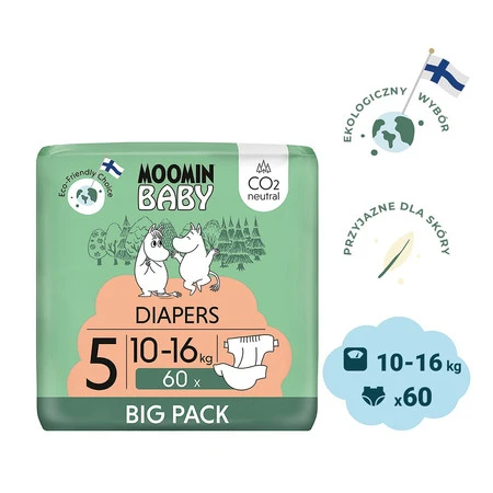 MOOMIN Baby, Pieluszki 5 MAXI (10-16kg), 60 szt. EKO BIG PACK