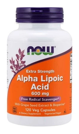 Now Foods ALA - Kwas Alfa Liponowy 600 mg + Ekstrakt z Winogron + Bioperyna 120 kaps.