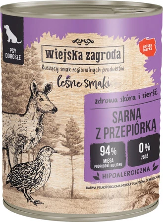 WIEJSKA ZAGRODA Pies Leśne Smaki Sarna Przepiórka 800g