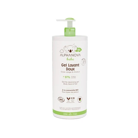 Alphanova Bebe Bio, Delikatny żel myjący dla niemowląt 2 w 1, 1000 ml