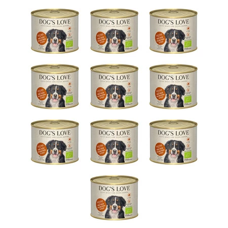 Zestaw 10x DOG'S LOVE BIO RIND - ekologiczna wołowina z ryżem, cukinią i jabłkiem (200g)