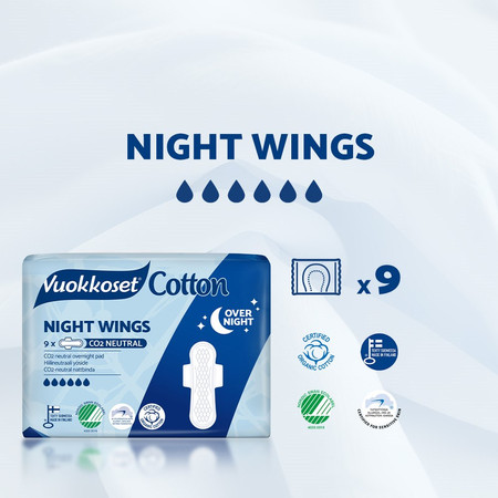 Vuokkoset, Cotton , Podpaski ze skrzydełkami na noc, 9 szt.