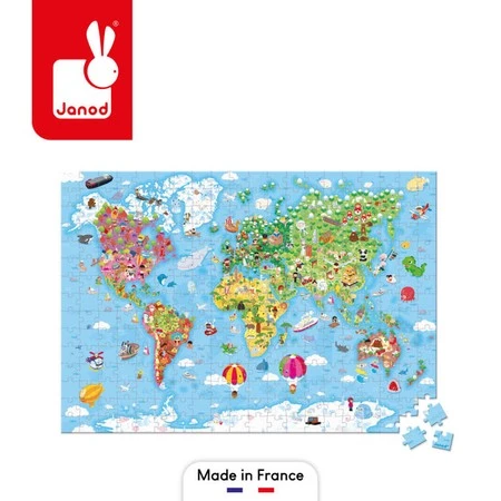 Janod Puzzle w walizce Ogromna mapa świata 300 elementów 7+ Made in France (stary indeks: J02656)