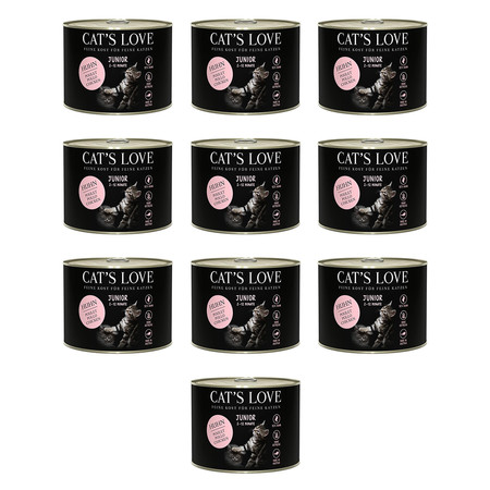 Zestaw 10x CAT'S LOVE Junior Huhn - kurczak z algami i olejem z krokosza (200g)