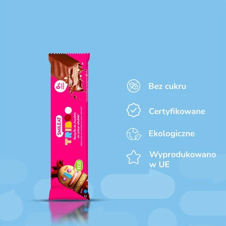 Smileat Triboo, BIO Wafelek z nadzieniem kakaowym w mlecznej czekoladzie, 40 g