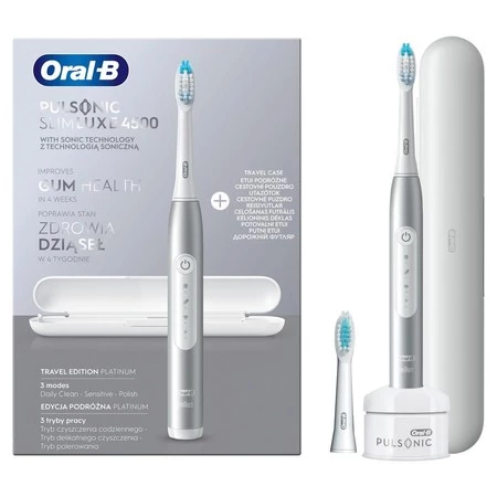 ORAL-B BRAUN SZCZOTECZKA ELEKTRYCZNA PULSONIC SLIM 4500 LUXE PLATINUM (2końcówki, etui, 3 programy)