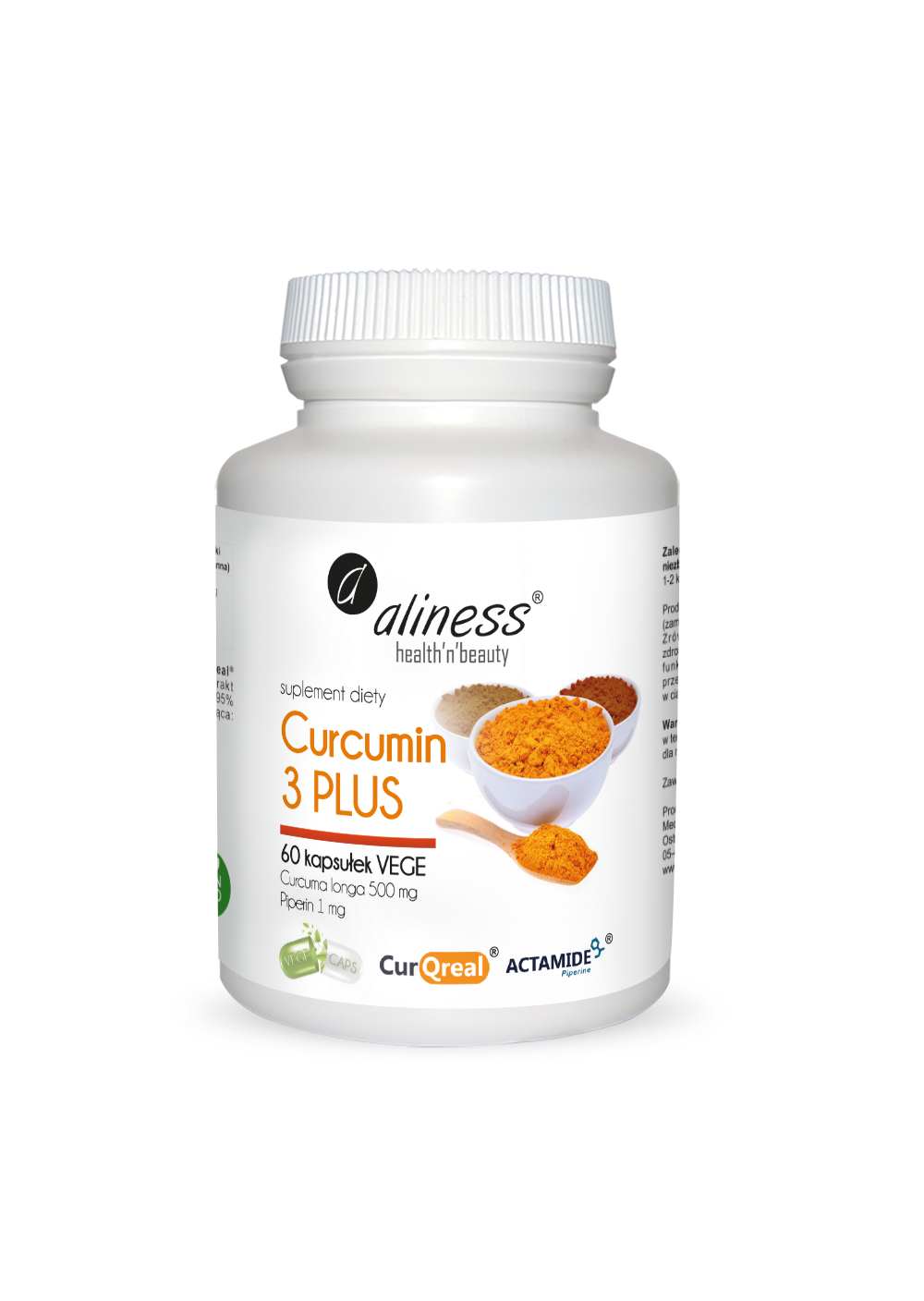 Aliness Curcumin 3 PLUS z piperyna 500 mg/1 mg x 60 VEGE kaps. - Nabea.pl