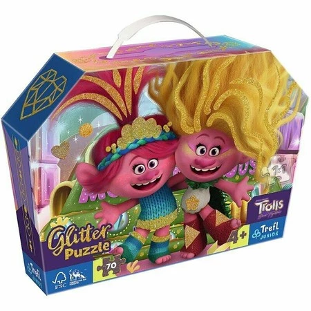 Puzzle 70el glitter w kuferku Brokatowe Trolle. Trolls 3 53021 Trefl