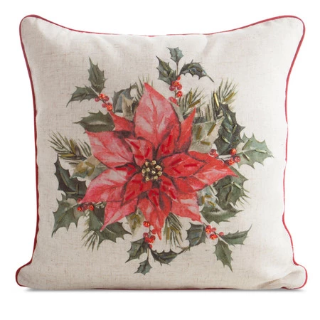 Poszewka świąteczna z haftem i strukturze lnu 45x45 cm - Gwiazda Betlejemska