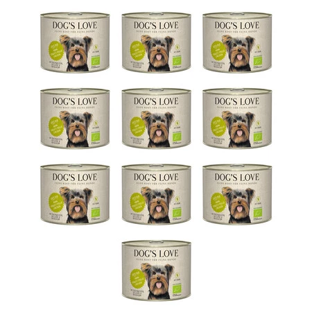 Zestaw 10x DOG'S LOVE BIO Huhn - kurczak ekologiczny z kaszą gryczaną, selerem i bazylią (200g)