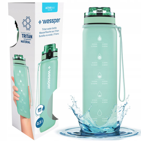 Wessper Butelka na wodę z tritanu motywacyjna z miarką ACTIVEMAX TRILINE z możliwością filtracji zielona 500 ml