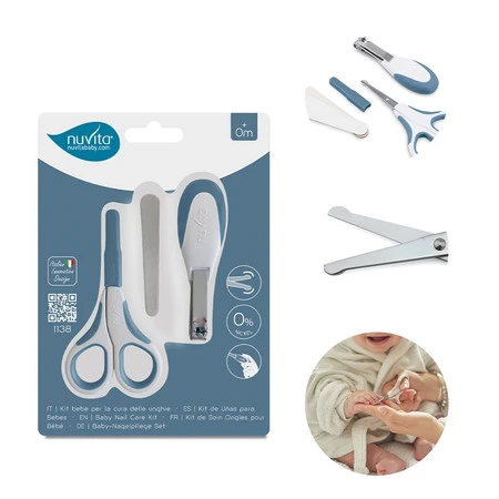 Nuvita, Zestaw kosmetyczny do paznokci: nożyczki, cążki i 5 pilniczków, Powder Blue