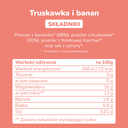 Smileat, BIO Mus z truskawkami i bananem 6m+, 100g