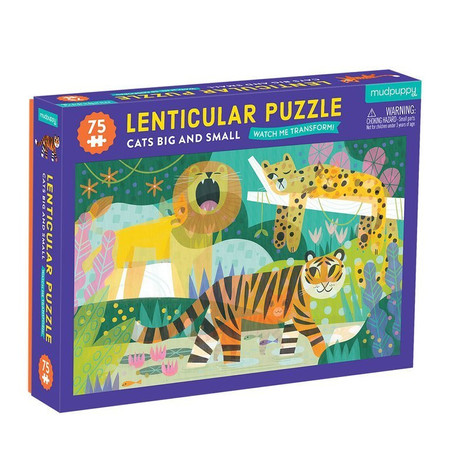 Mudpuppy Puzzle soczewkowe z ruchomym obrazkiem 3D Duże i małe koty 75 elementów 5+