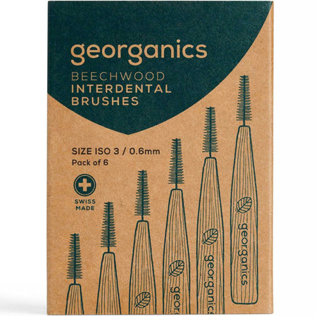 Georganics, Szczoteczka międzyzębowa z drewna bukowego, do codziennej pielęgnacji, 0,6 mm, 6 szt.