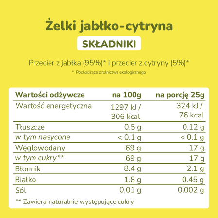 Smileat Triboo, BIO Sminolas, Żelki owocowe bez cukru Jabłko i Cytryna, 25g