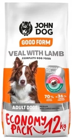 John Dog Karma Sucha Good Form Adult Cielęcina Z Jagnięciną Średnie i Duże Rasy 12 kg